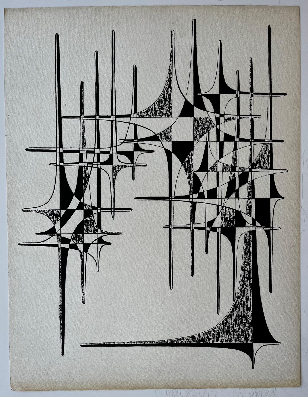 Serge Guerin (1916)mid Century French Geometric Abstract Ink Drawing On Paper photo furniture