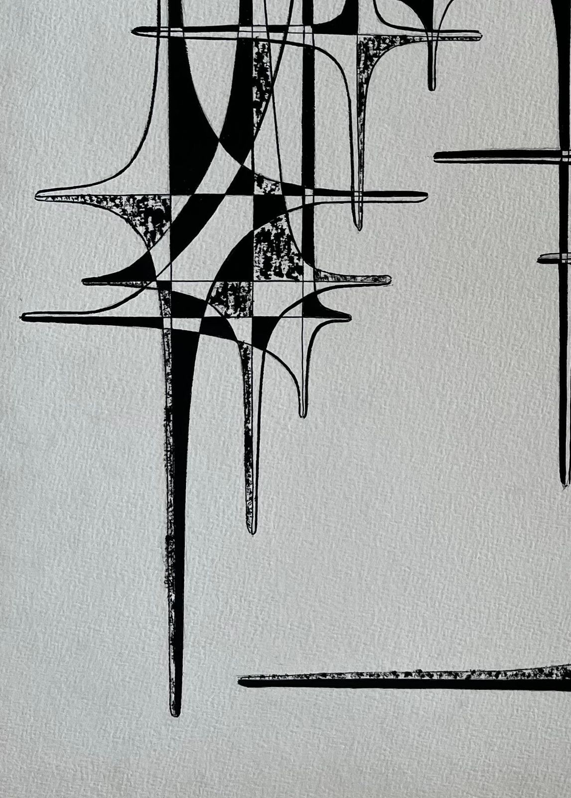 Serge Guerin (1916)mid Century French Geometric Abstract Ink Drawing On Paper photo vinterior