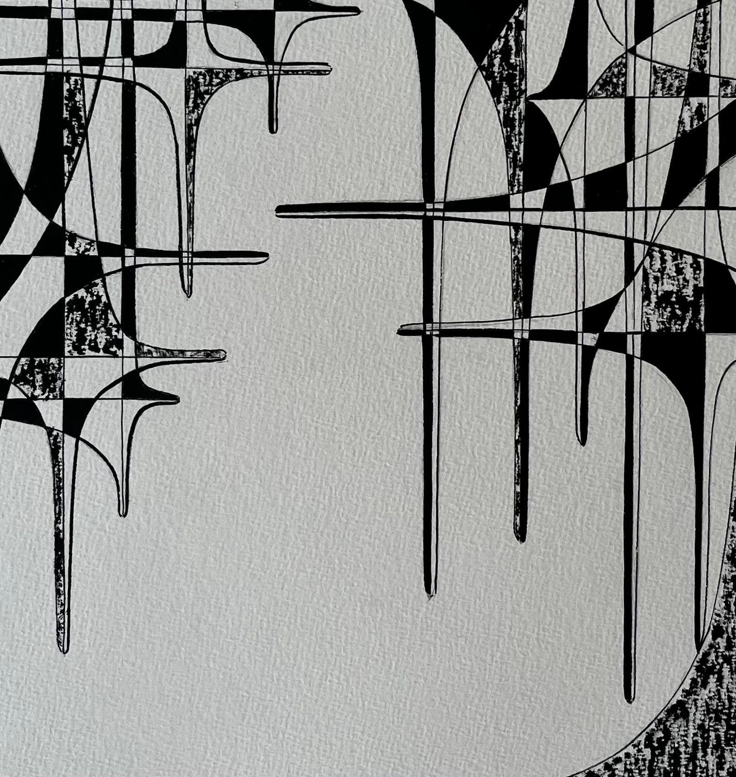 Serge Guerin (1916)mid Century French Geometric Abstract Ink Drawing On Paper photo buy
