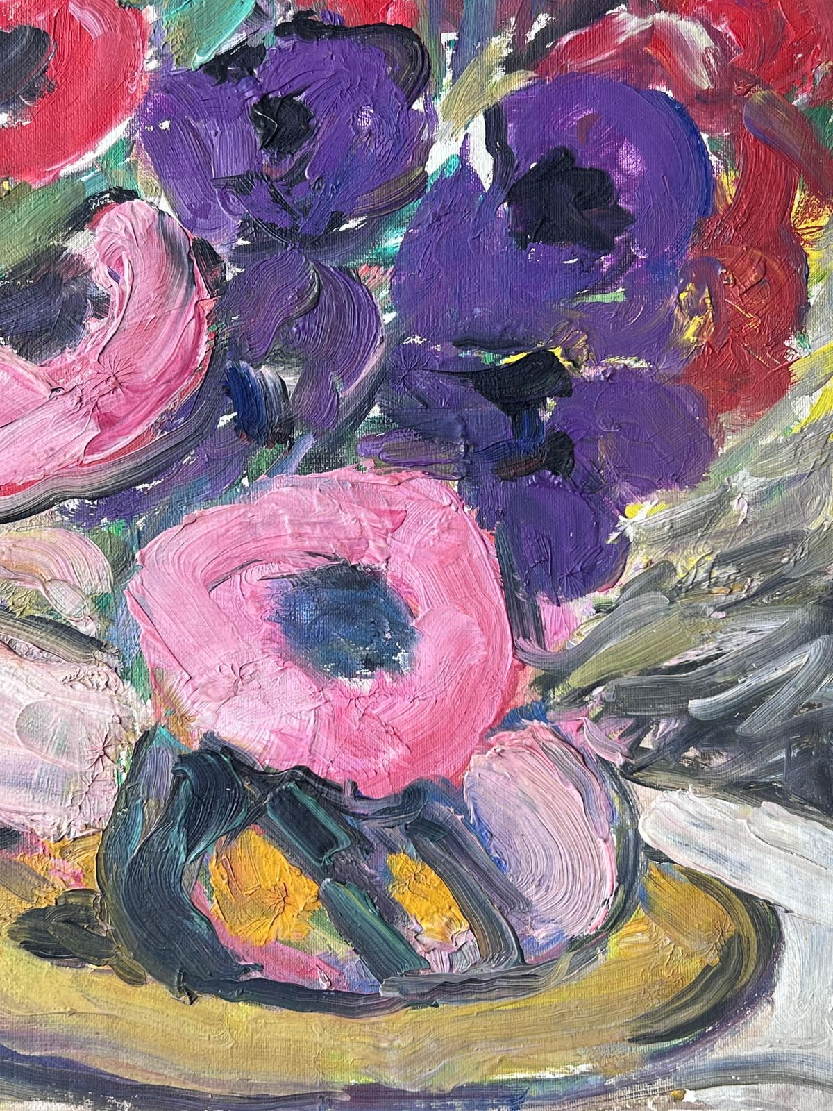 Suzanne Dinkesmid Century French Impressionist Oil Painting Still Life Bright Peonies In Vase1950's photo Art