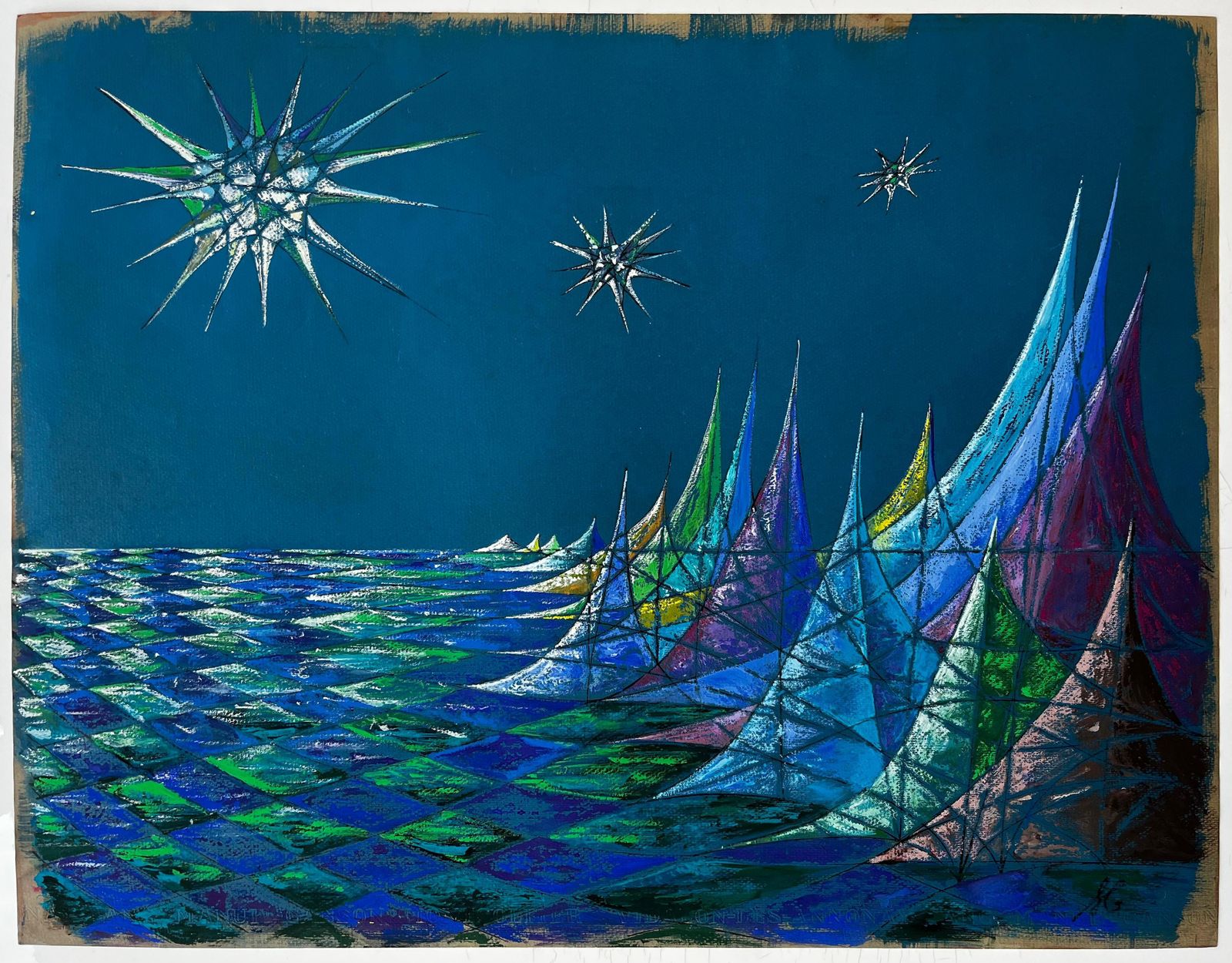 Serge Guerin (1916)mid Century French Abstract Seascape In Blue And Green Signed Sg photo furniture