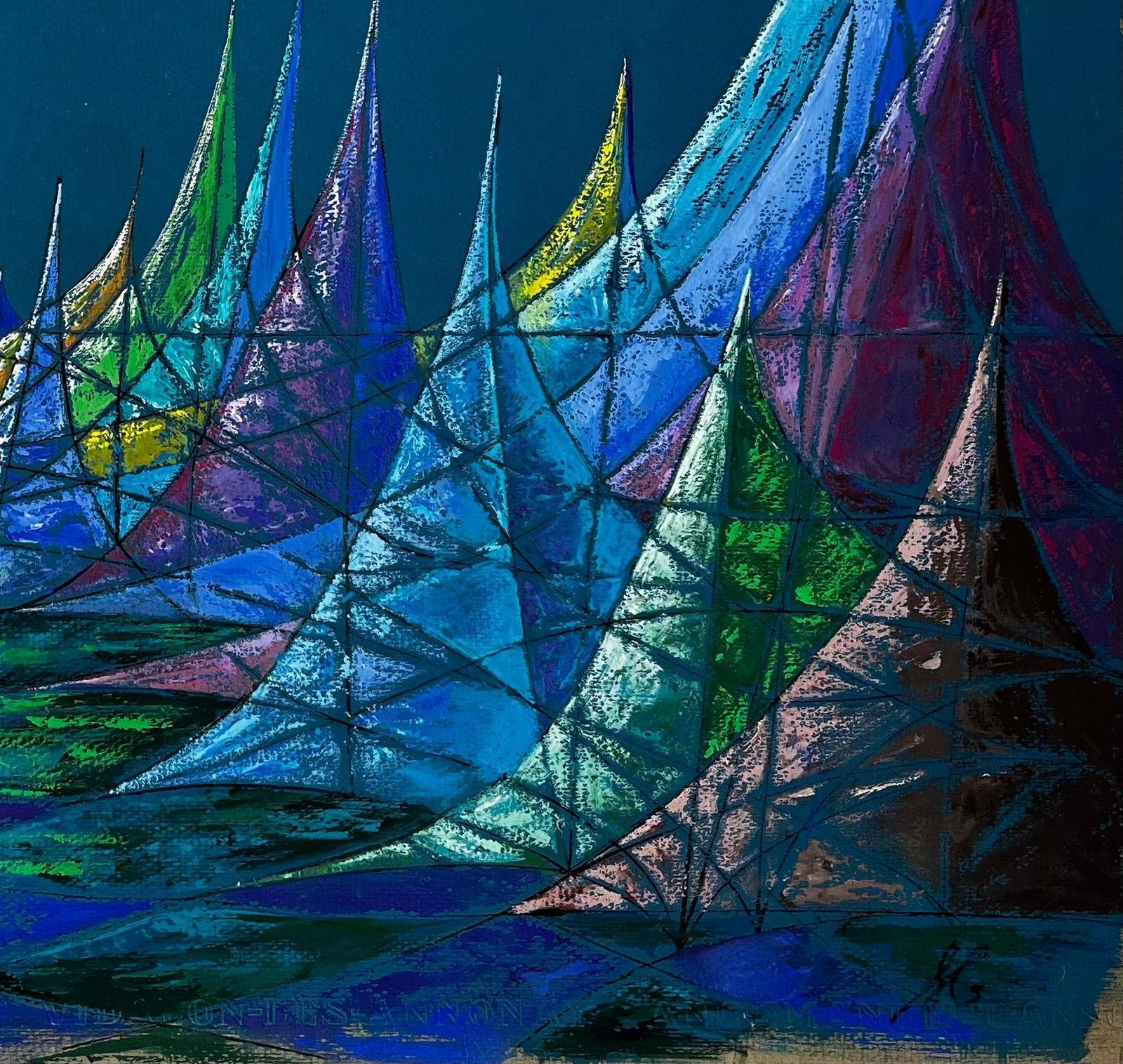 Serge Guerin (1916)mid Century French Abstract Seascape In Blue And Green Signed Sg photo for sale