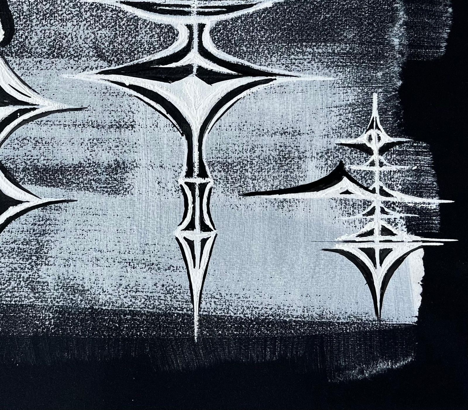 Serge Guerin (1916)mid Century French Abstract Cosmic Composition White On Black Paper photo vinterior