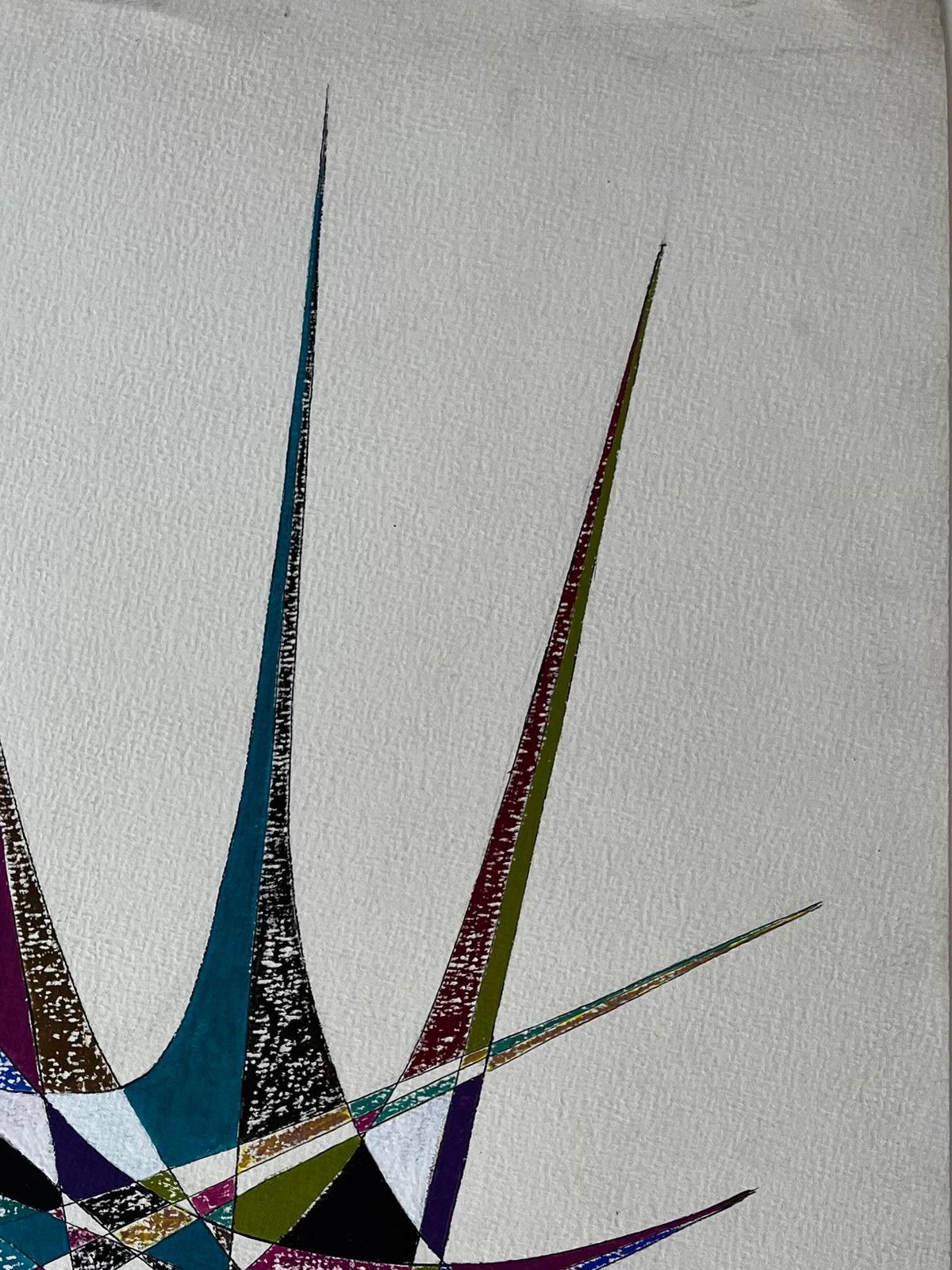 Serge Guerin (1916)mid Century French Geometric Abstract Starburst In Blue Green And Purple photo 851.0