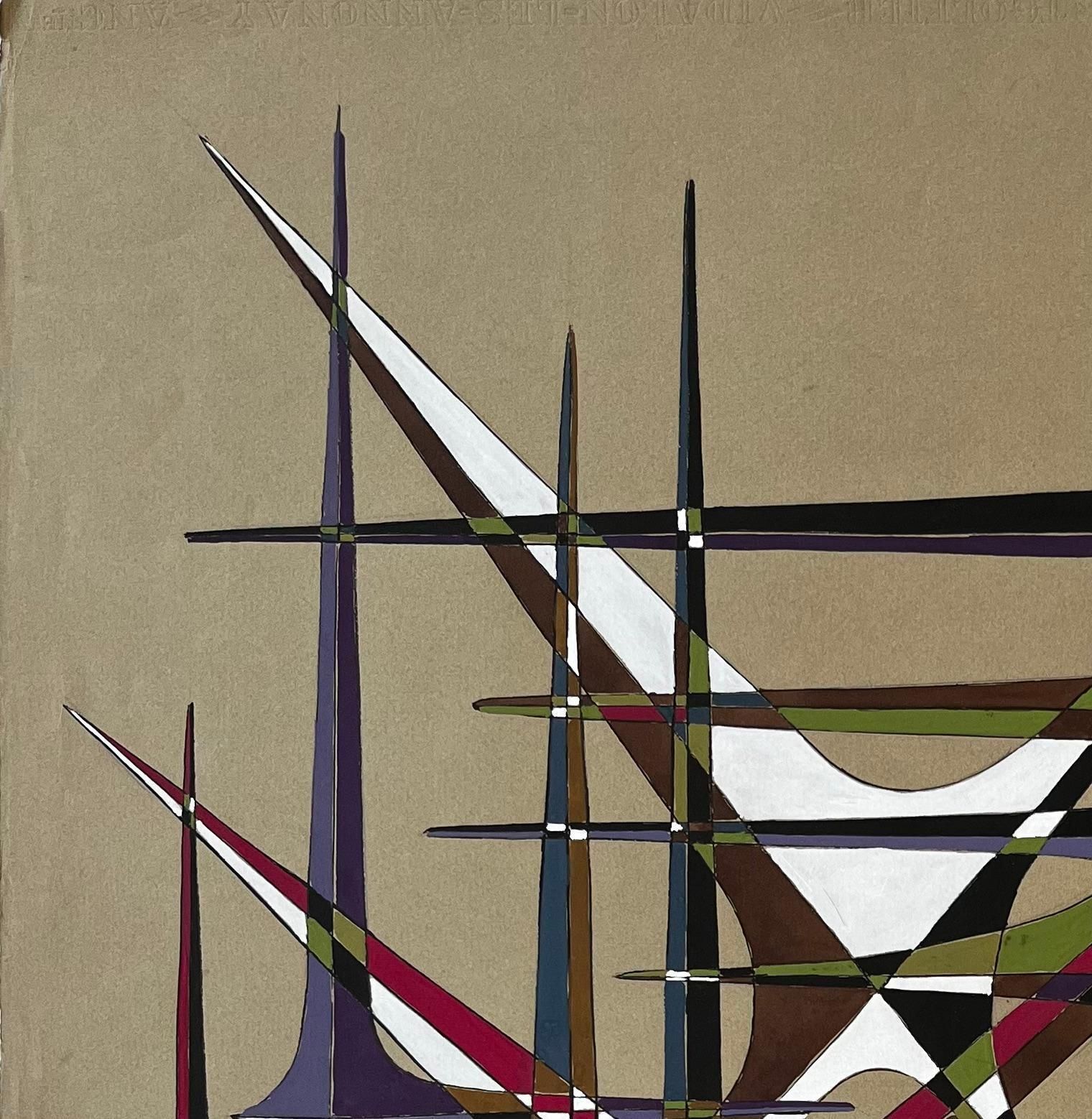 Serge Guerin (1916)mid Century French Geometric Abstract In Multicolour Gouache On Paper photo Art