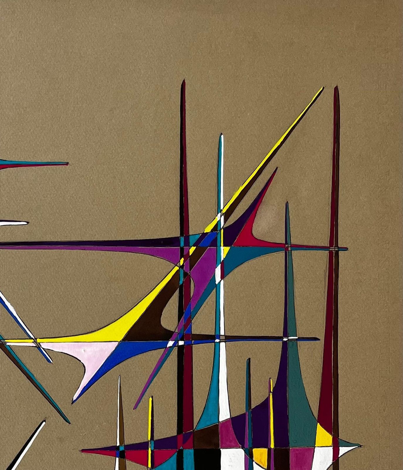 Serge Guerin (1916)mid Century French Geometric Abstract In Multicolour Ink And Gouache On Paper photo 800.0