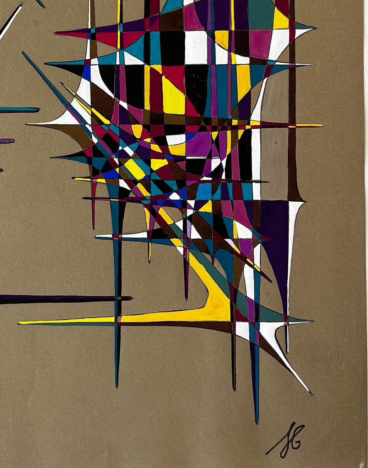 Serge Guerin (1916)mid Century French Geometric Abstract In Multicolour Ink And Gouache On Paper photo vinterior