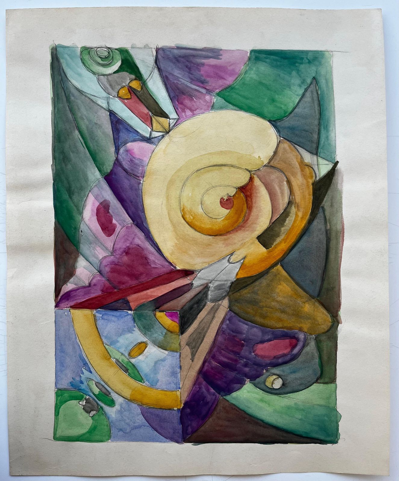 Abstract Spiral Composition French Modernist Watercolour By Guy Nicod photo furniture