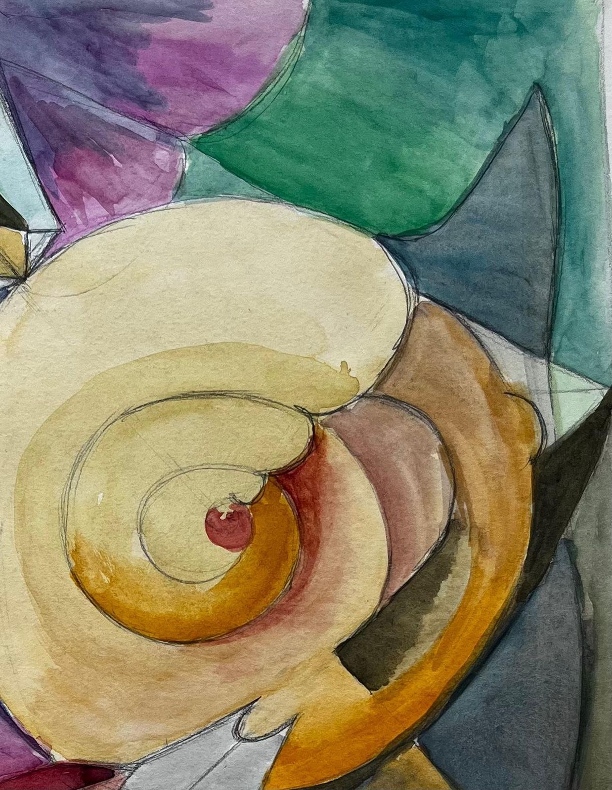 Abstract Spiral Composition French Modernist Watercolour By Guy Nicod photo for sale