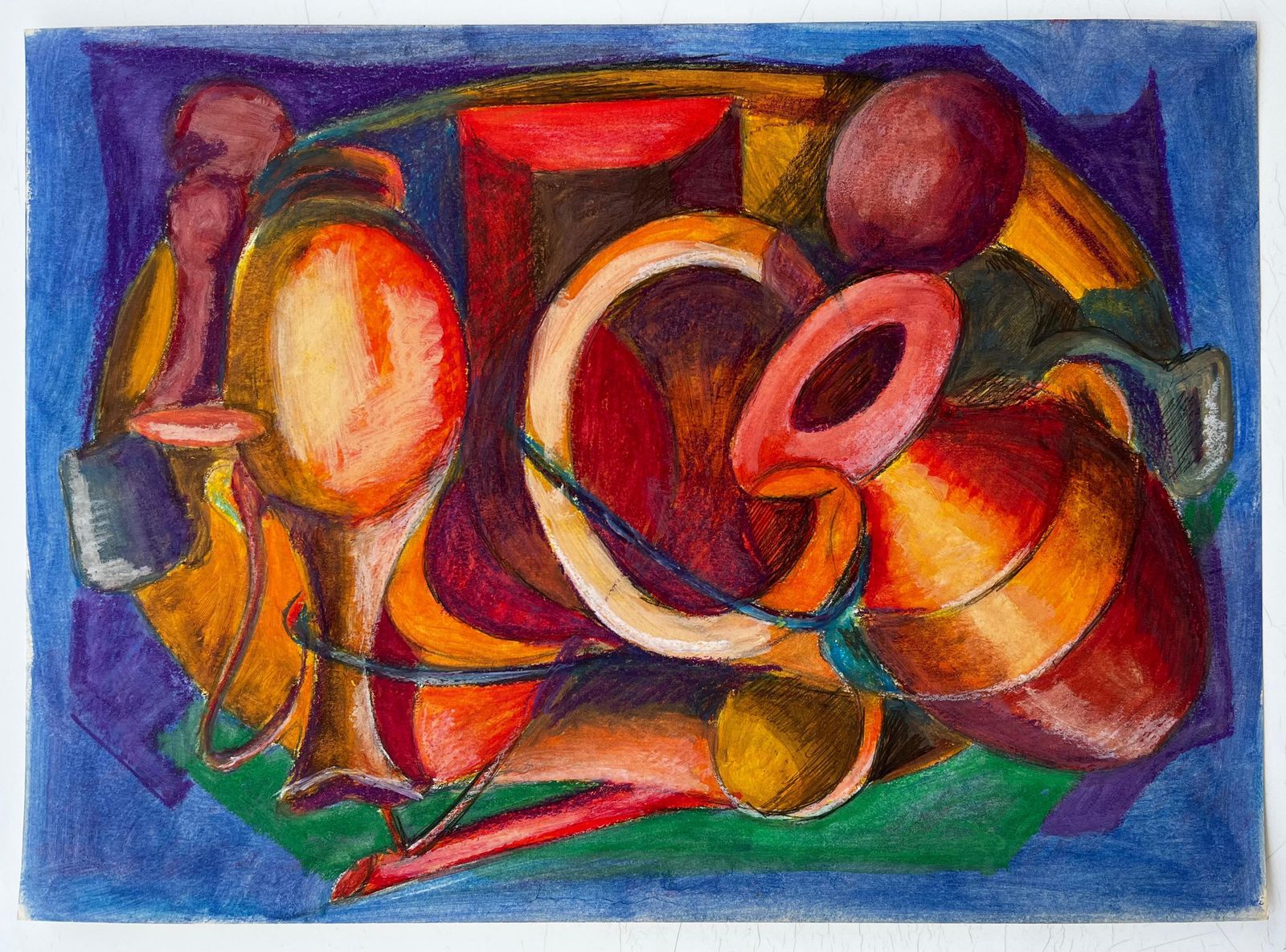 Guy Nicod Abstract Still Life With Jugs And Vessels French Modernist Oil Pastel photo furniture