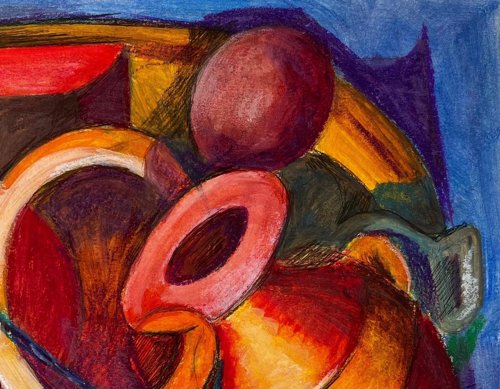 Guy Nicod Abstract Still Life With Jugs And Vessels French Modernist Oil Pastel photo vinterior