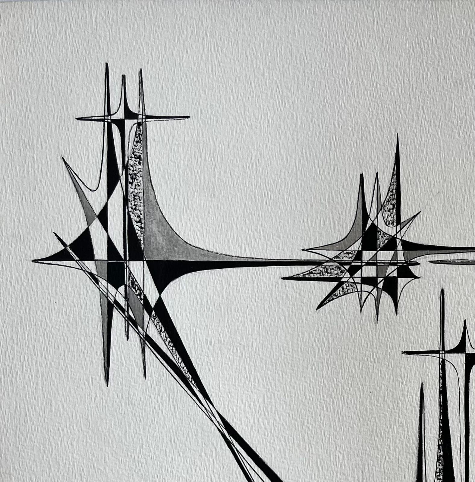 Serge Guerin (1916)mid Century French Architectural Abstract Ink Drawing Signed Sg photo for sale
