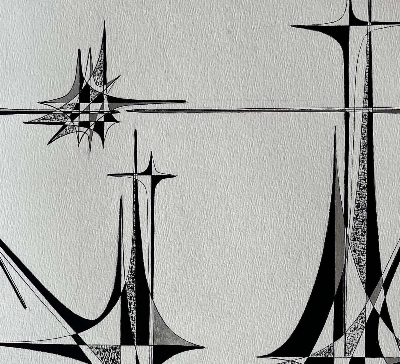 Serge Guerin (1916)mid Century French Architectural Abstract Ink Drawing Signed Sg photo buy