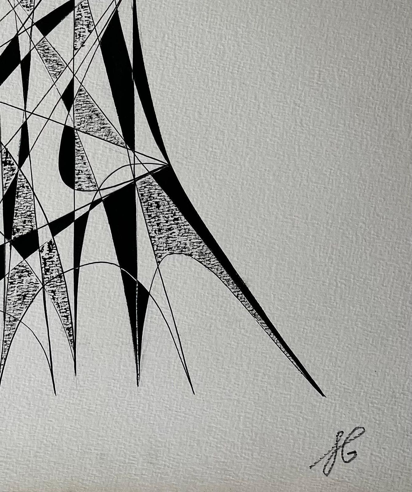 Serge Guerin (1916)mid Century French Architectural Abstract Ink Drawing Tower Form Signed Sg photo Art