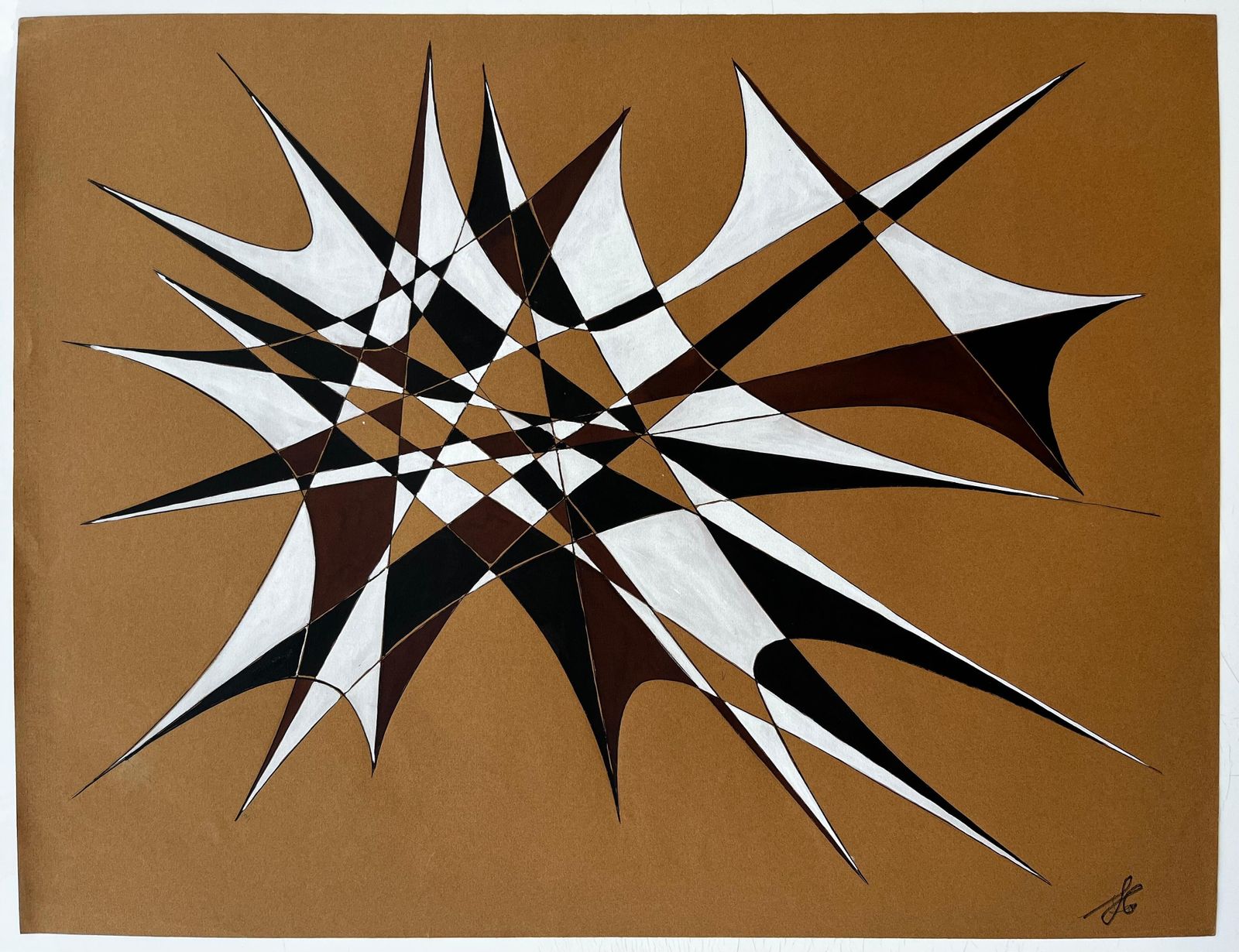 Serge Guerin (1916)mid Century French Geometric Abstract In Black White And Brown Signed Sg photo furniture