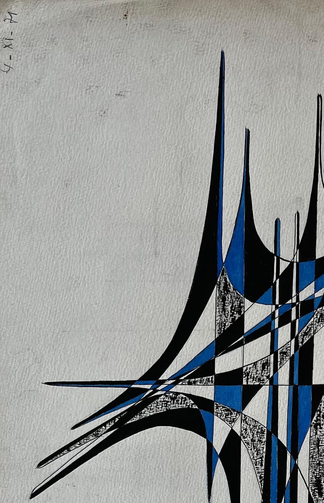 Serge Guerin (1916)mid Century French Geometric Abstract In Blue And Black Ink On Paper photo Art