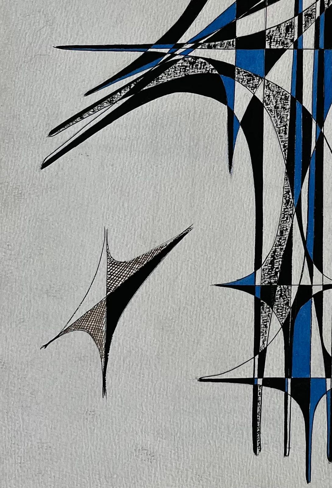 Serge Guerin (1916)mid Century French Geometric Abstract In Blue And Black Ink On Paper photo 723.0