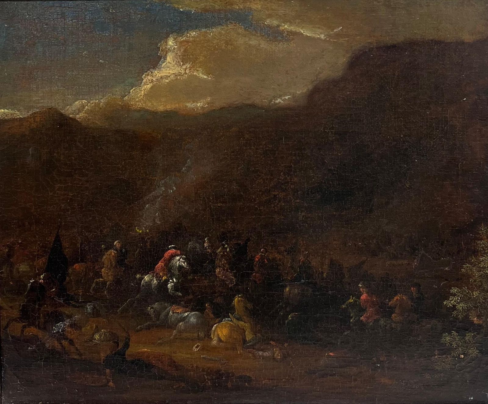 Fine 17th Century Flemish Oil Painting Cavalry Skirmish Many Figures & Horses photo furniture