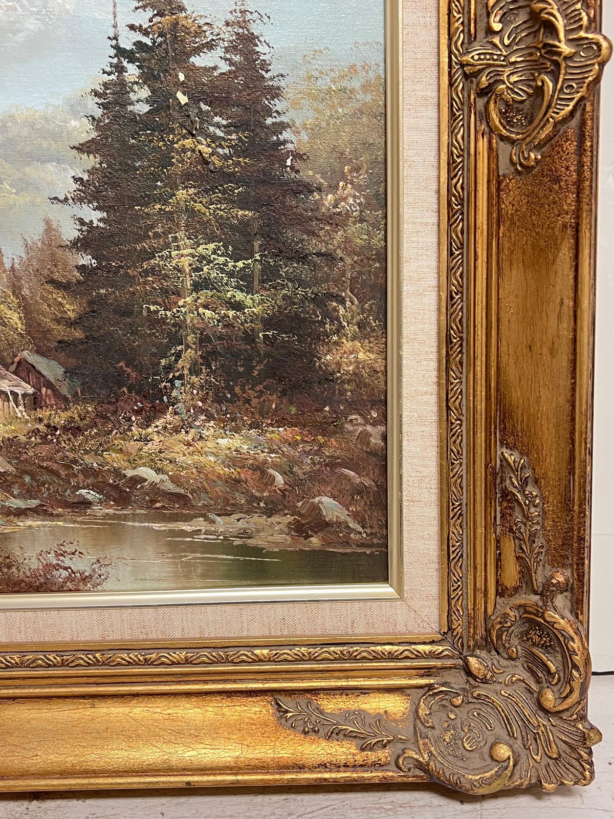 Italian Artistlarge Italian Alpine Mountain Scene Snow Capped Mountains Signed Oil Painting photo vintage