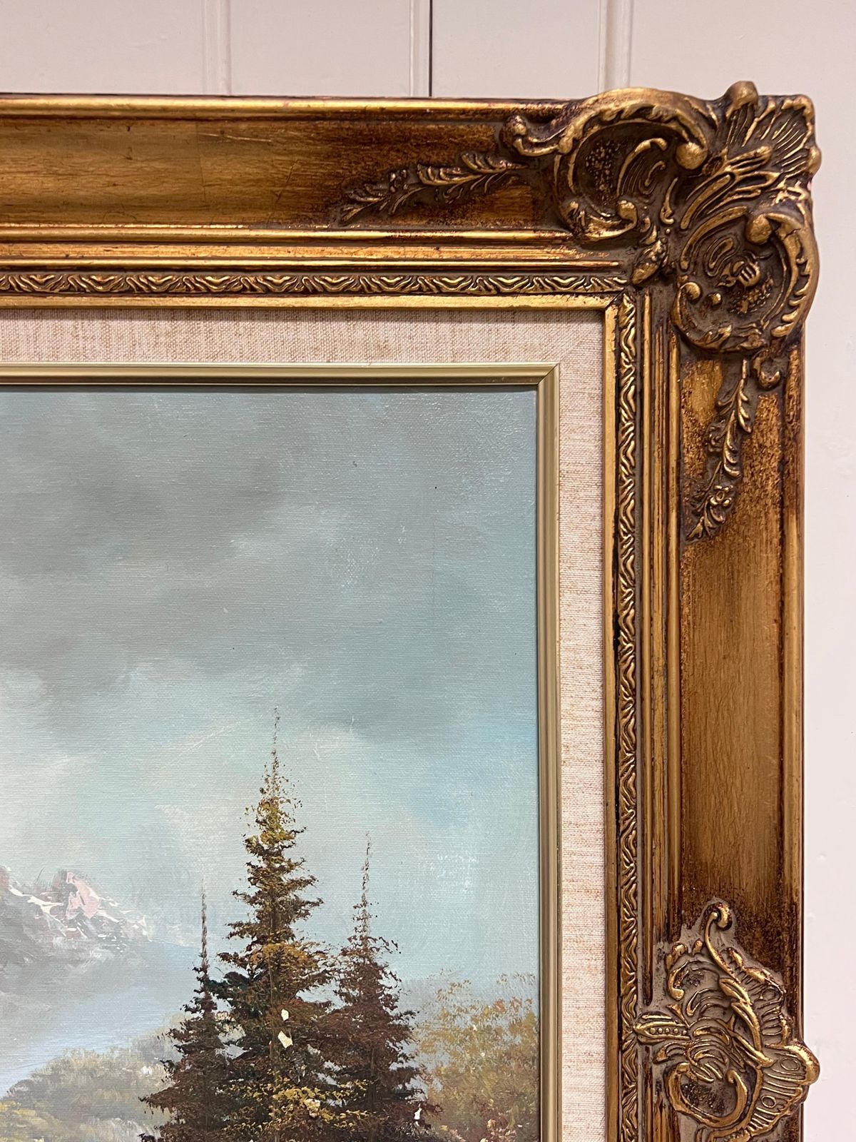 photo for sale Italian Artistlarge Italian Alpine Mountain Scene Snow Capped Mountains Signed Oil Painting