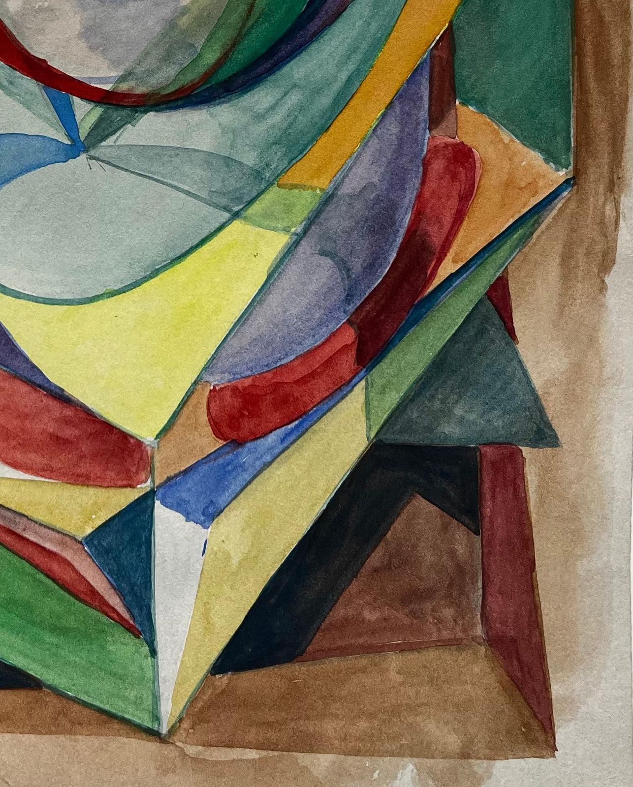Guy Nicodgeometric Abstract Composition With Spherical Form French Modernist Watercolour photo 341.0