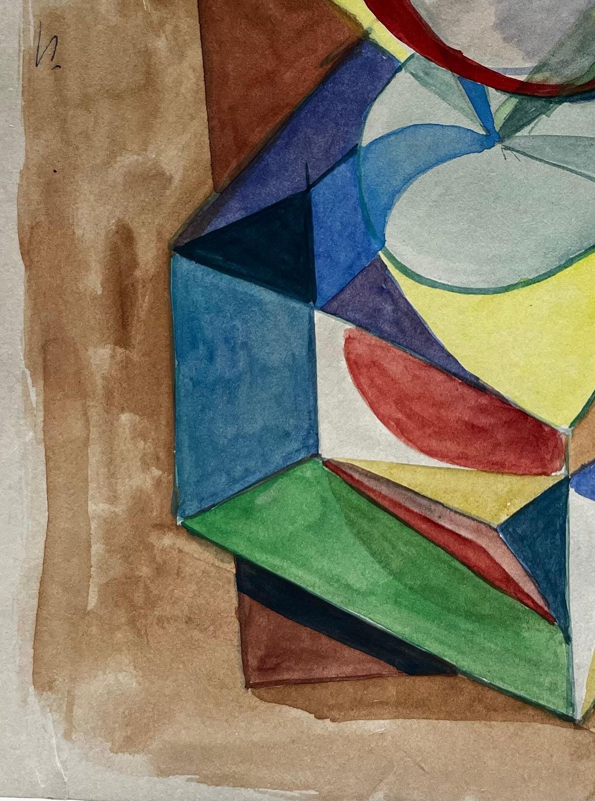 Guy Nicodgeometric Abstract Composition With Spherical Form French Modernist Watercolour photo vinterior