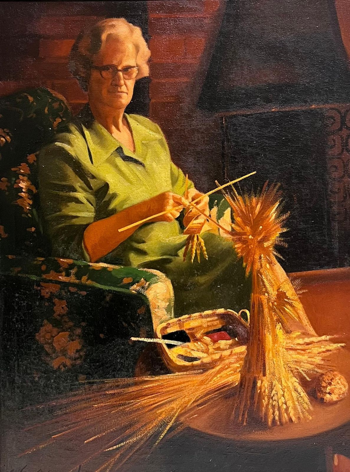 John Edwardstraditional English Oil Painting Rural Crafts Portrait Women Knitting & Wheat photo furniture