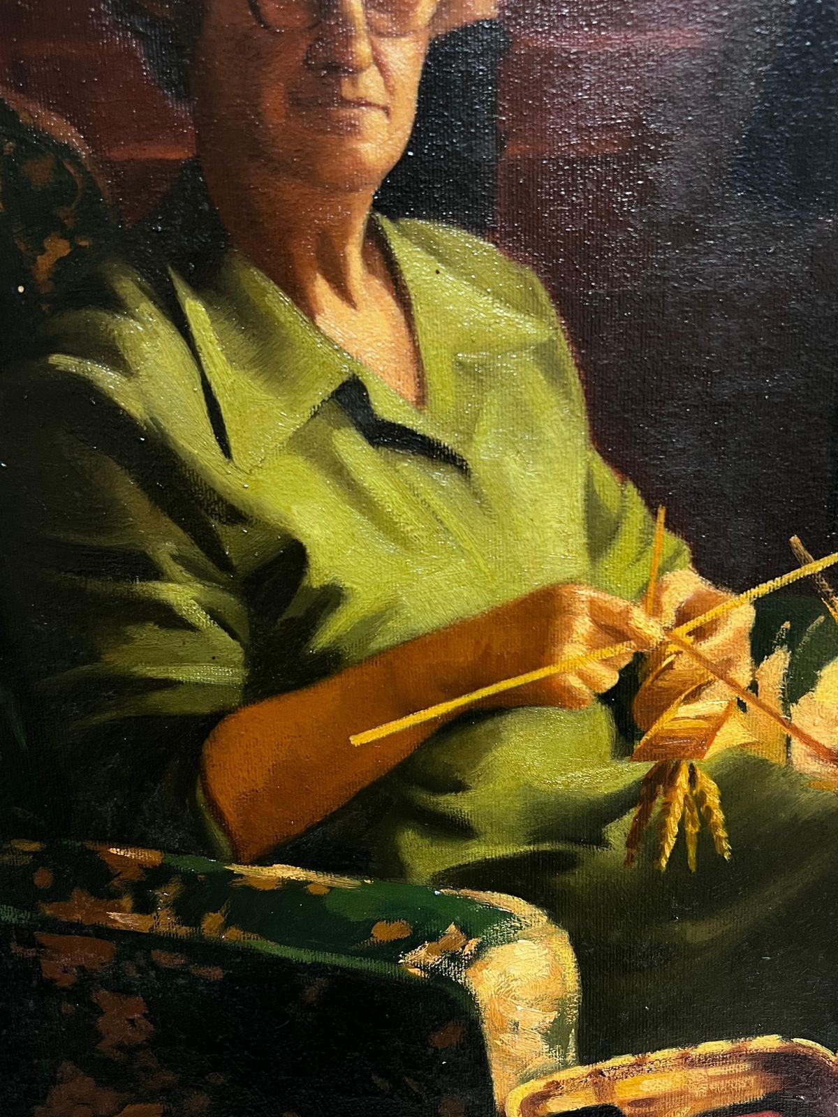 John Edwardstraditional English Oil Painting Rural Crafts Portrait Women Knitting & Wheat photo 867.0