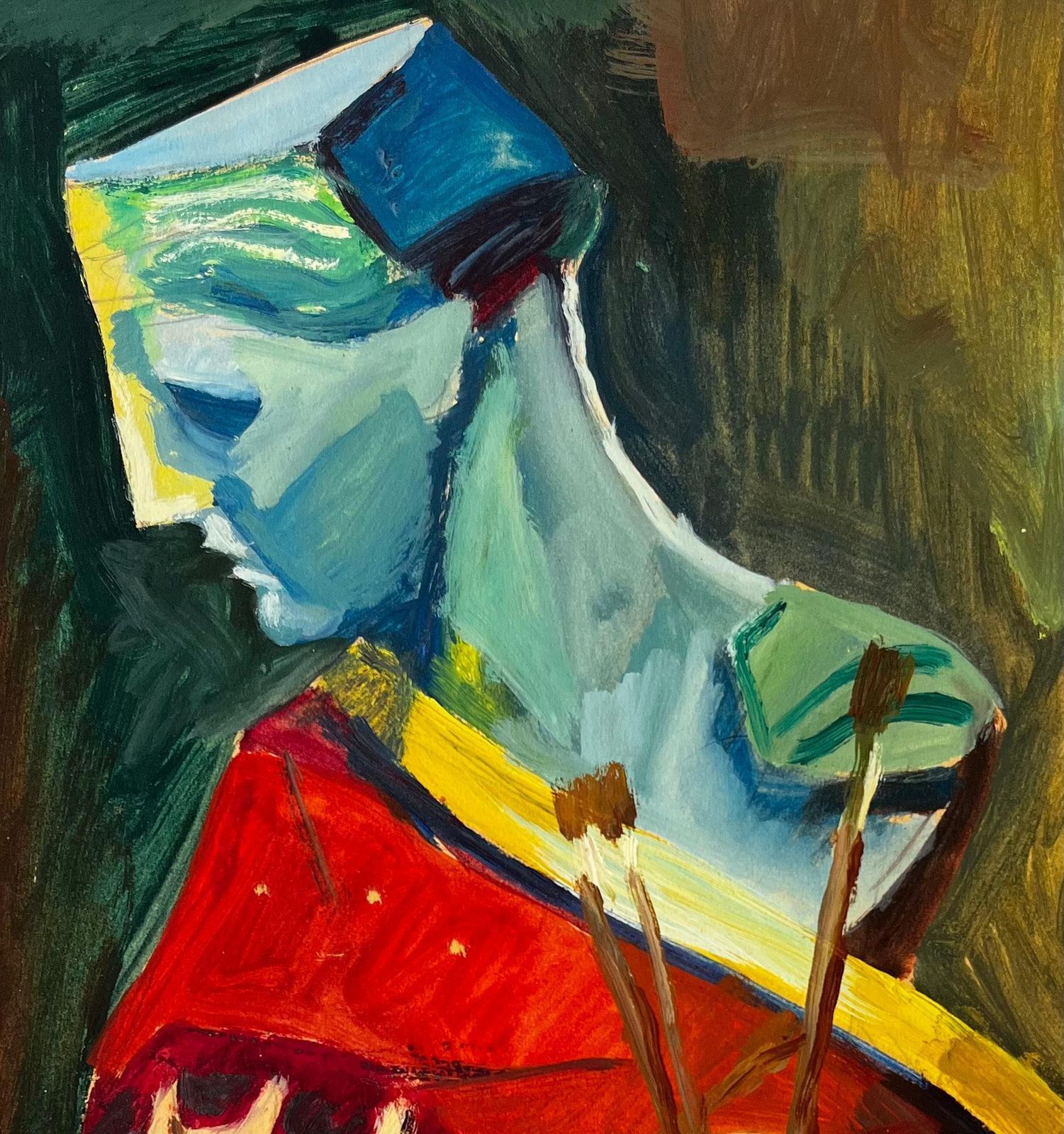Still Life With Shell And Bust French Modernist Gouache Painting By Guy Nicod photo vintage
