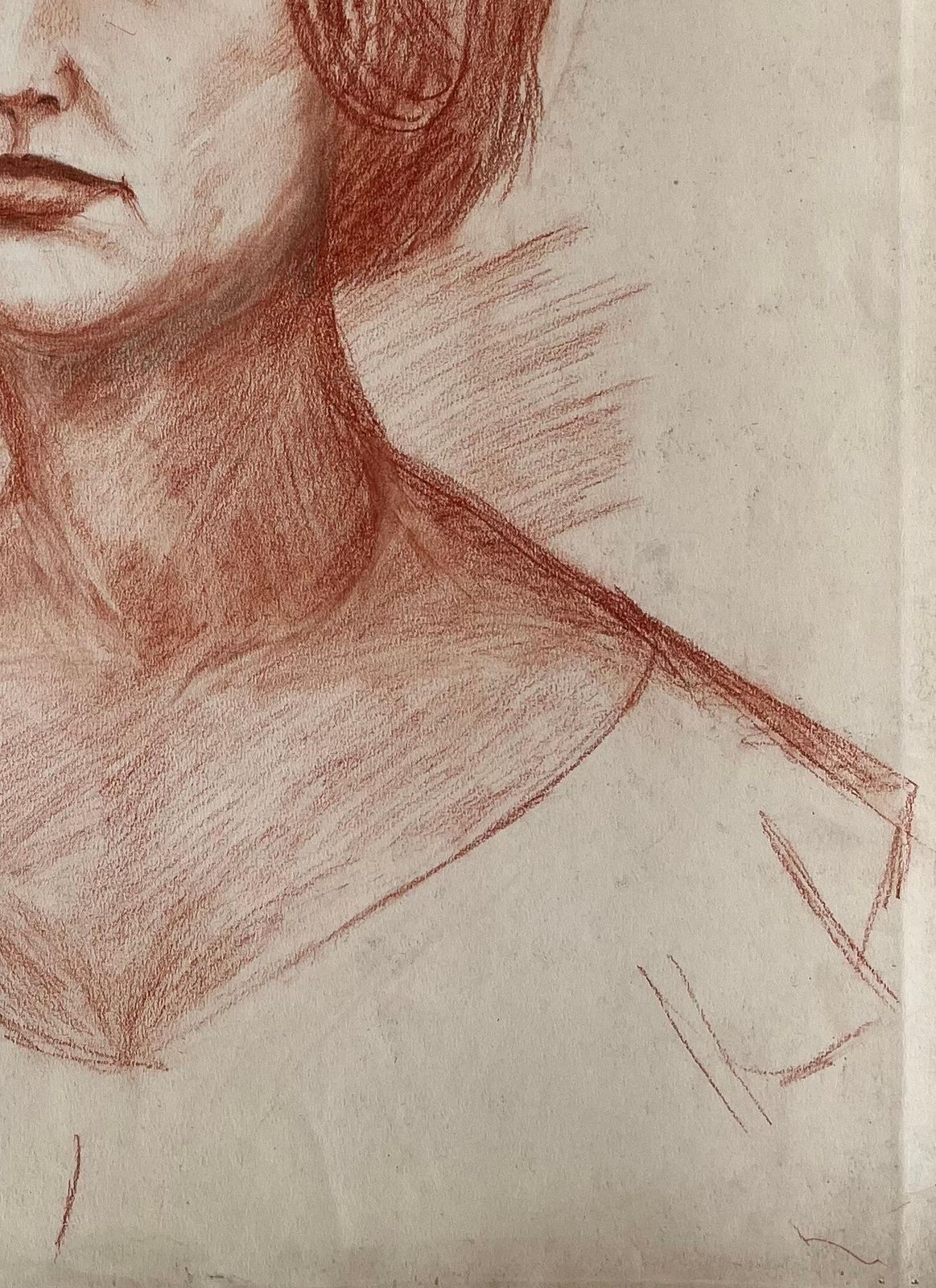 Portrait Of A Woman French Modernist Red Chalk Drawing By Guy Nicod photo 535.0