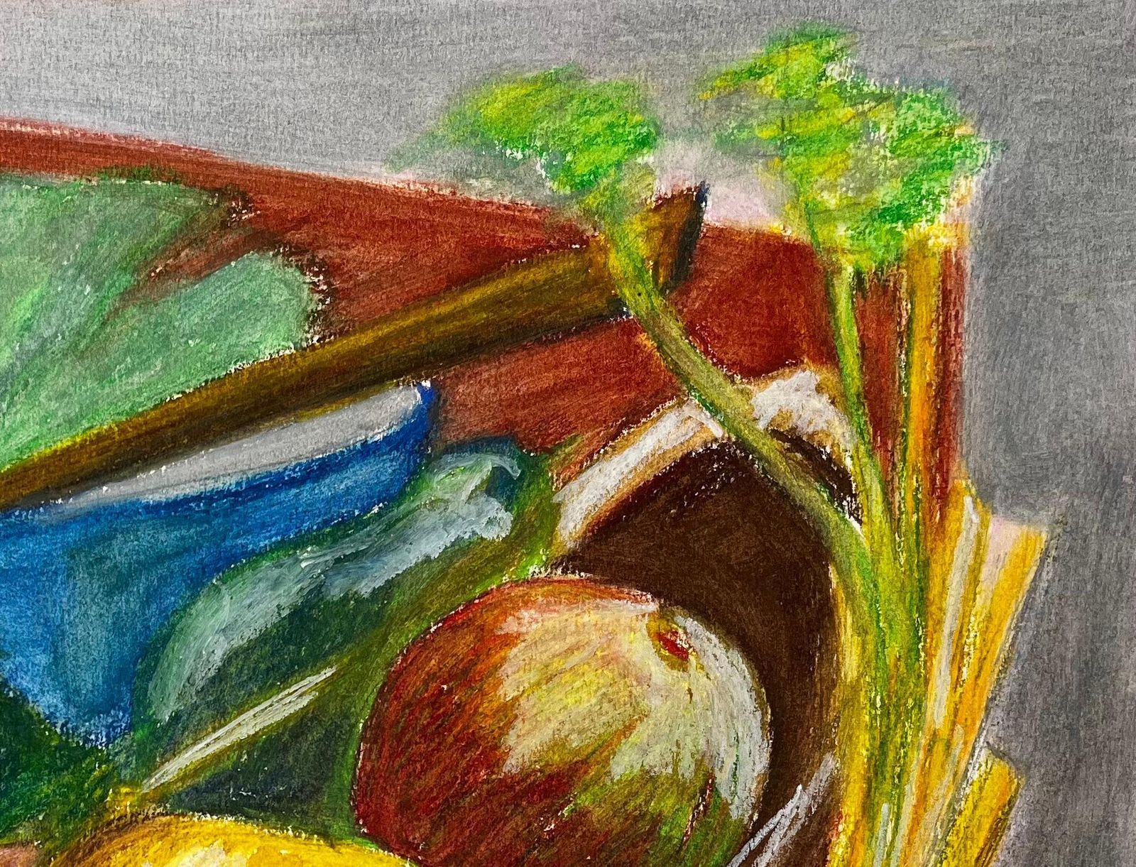 Still Life With Vegetables French Modernist Oil Pastel Drawing By Guy Nicod photo for sale
