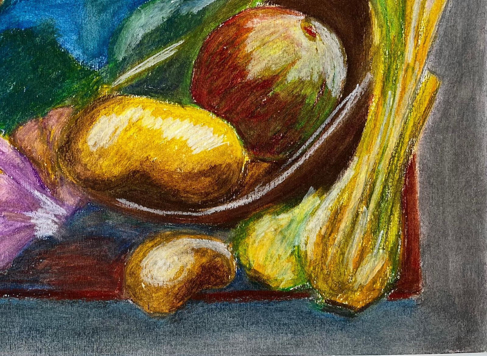 Still Life With Vegetables French Modernist Oil Pastel Drawing By Guy Nicod photo vinterior