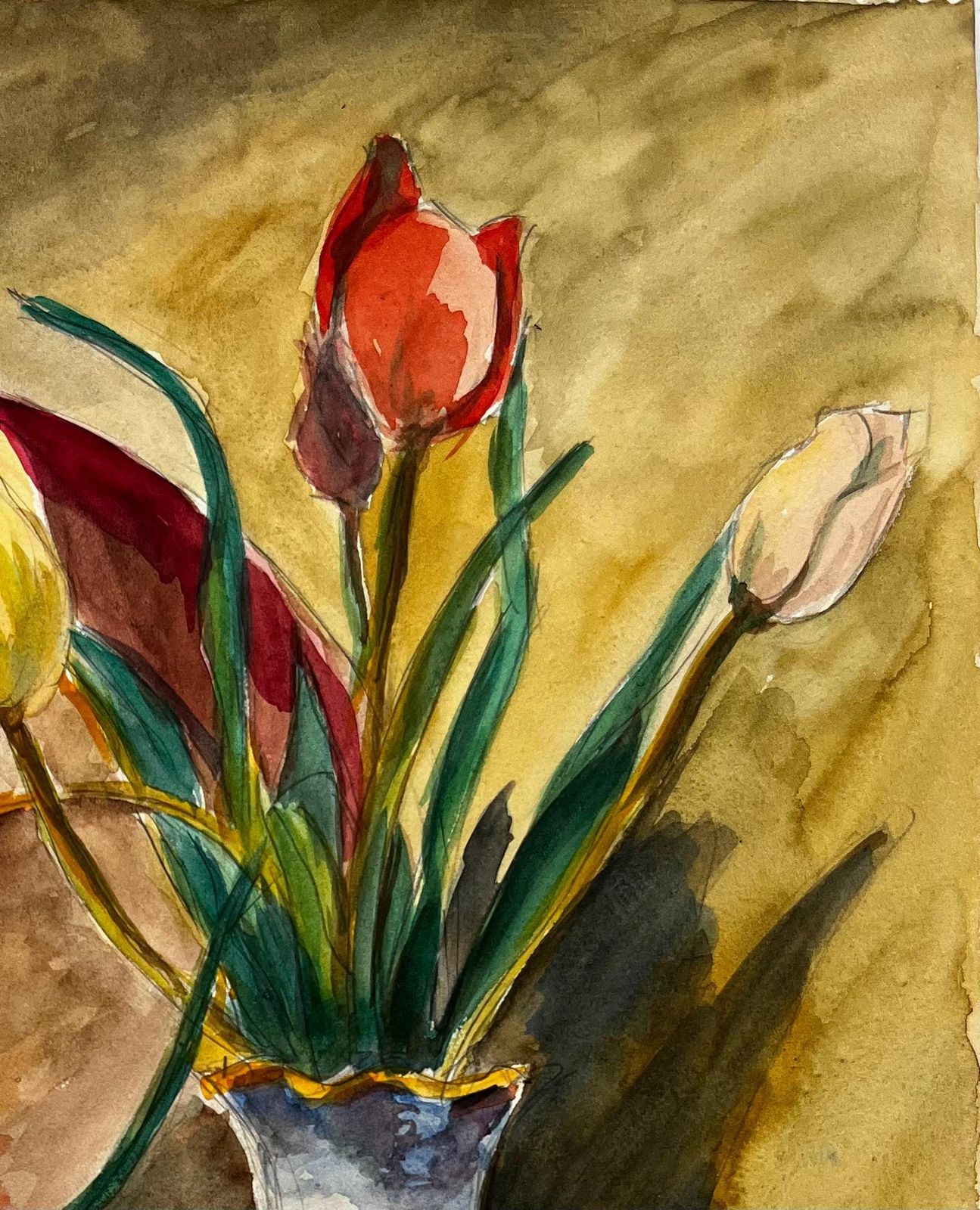 Guy Nicodstill Life With Tulips, Lemons And Red Candle French Modernist Gouache photo for sale