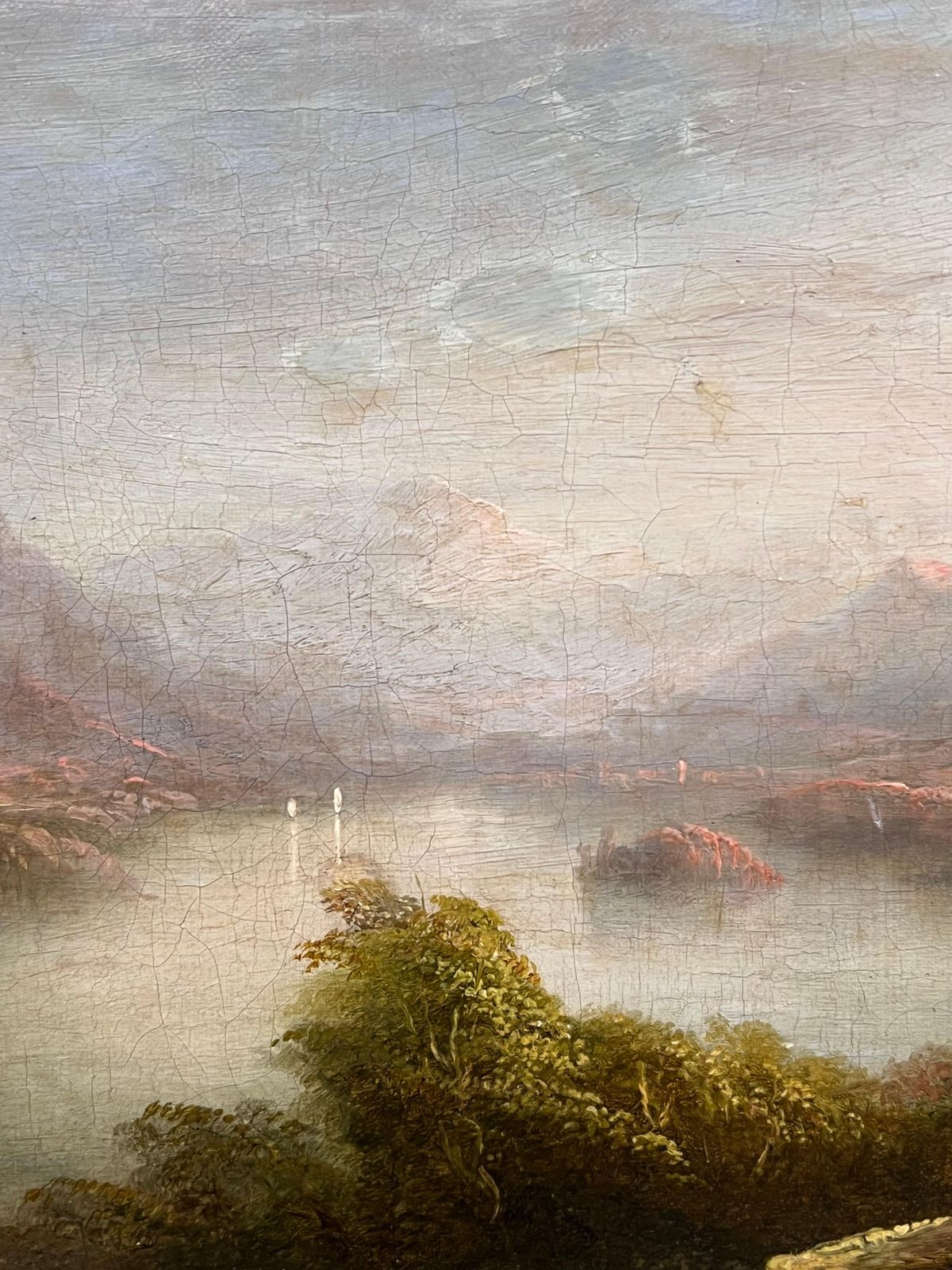 photo for sale Early Victorian Scottish Highlands Loch Landscape Figures Admiring View 19th Oil