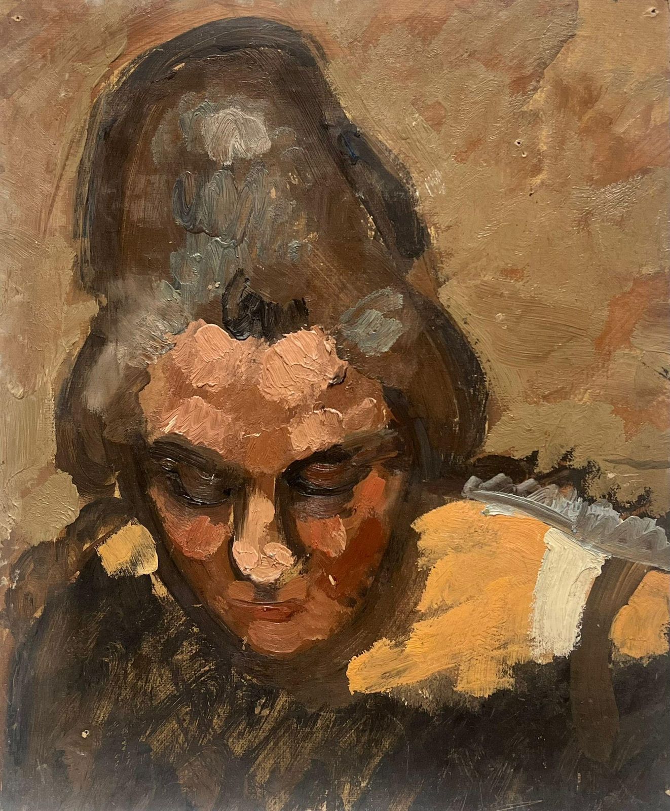 French School1930's French Post Impressionist Oil Portrait Of Woman In Pensive Thoughtmid 20th Century