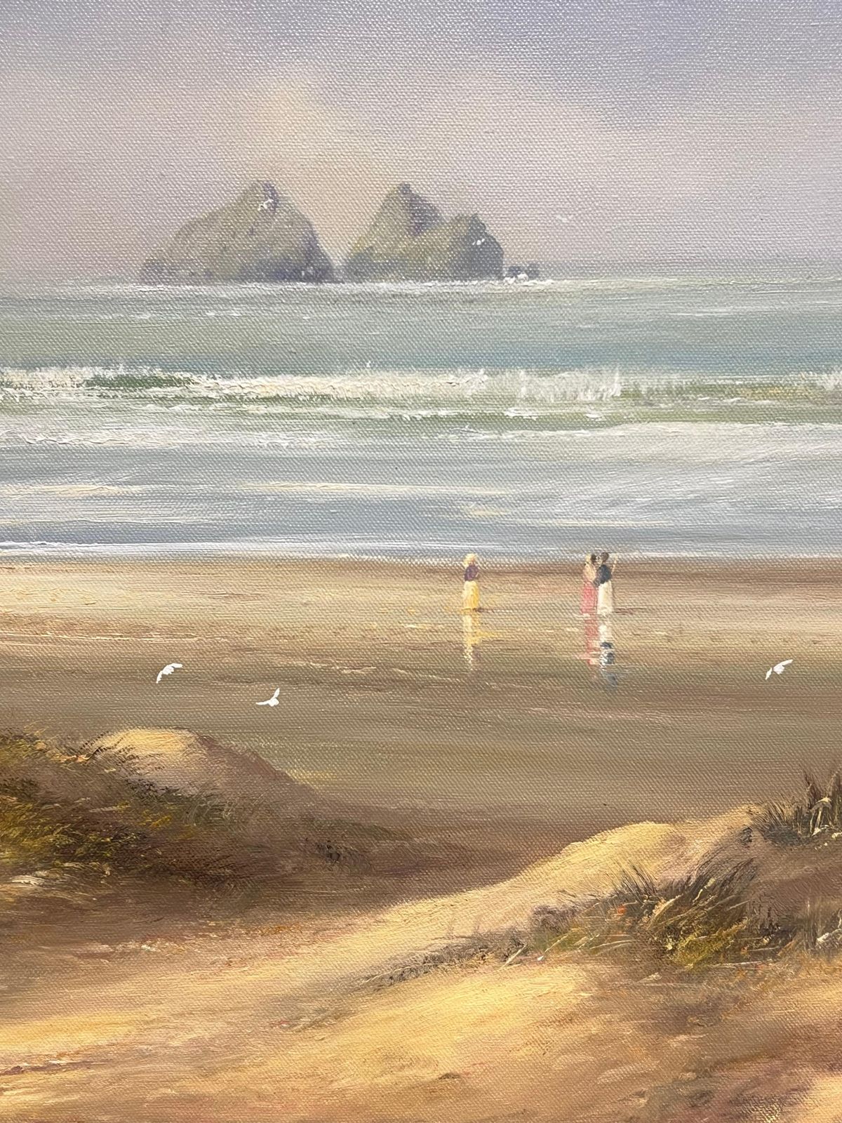 Edward Dyerlarge 20th Century British Traditional Oil Painting Children On Cornish Beach photo Art