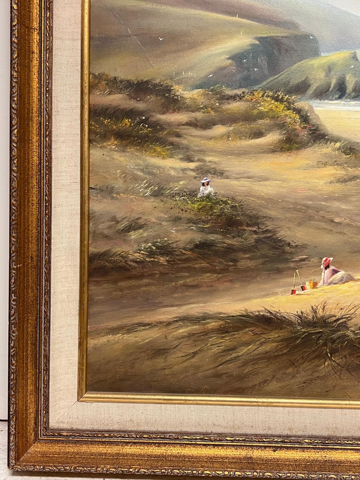 Edward Dyerlarge 20th Century British Traditional Oil Painting Children On Cornish Beach photo vintage
