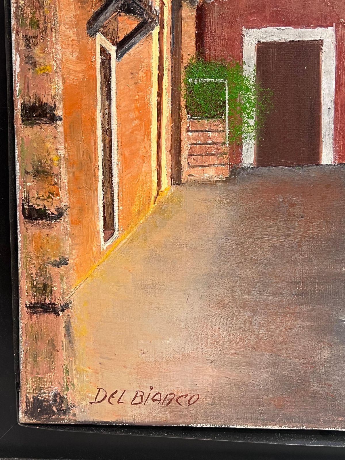 Del Biancovintage Spanish Signed Oil Painting Old Town Back Streets Dappled Light photo buy