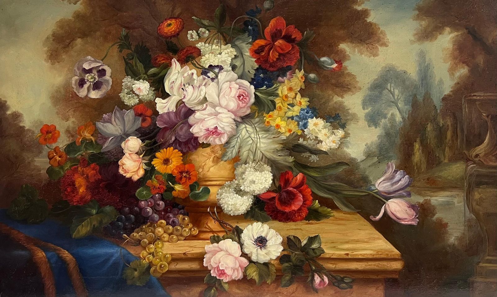 Huge Antique Classical French Still Life Floral Display Oil Painting Framed photo 2460.0