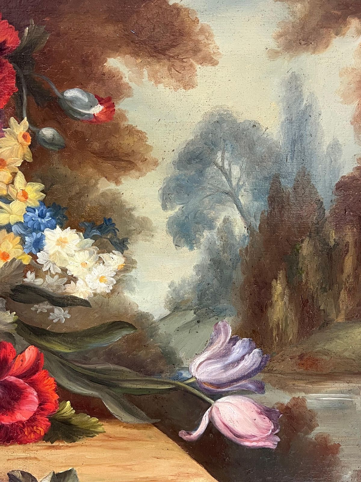 photo for sale Huge Antique Classical French Still Life Floral Display Oil Painting Framed