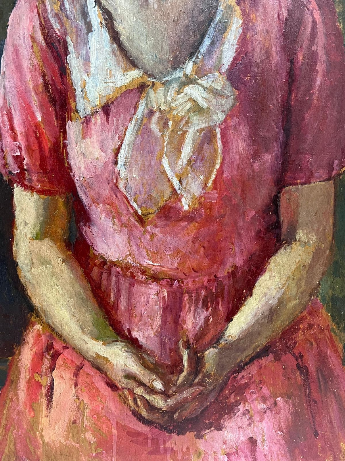 photo furniture 1930's British Very Large 1930's English Oil Painting Wood Panel Portrait Of Country Lady Pink1930's