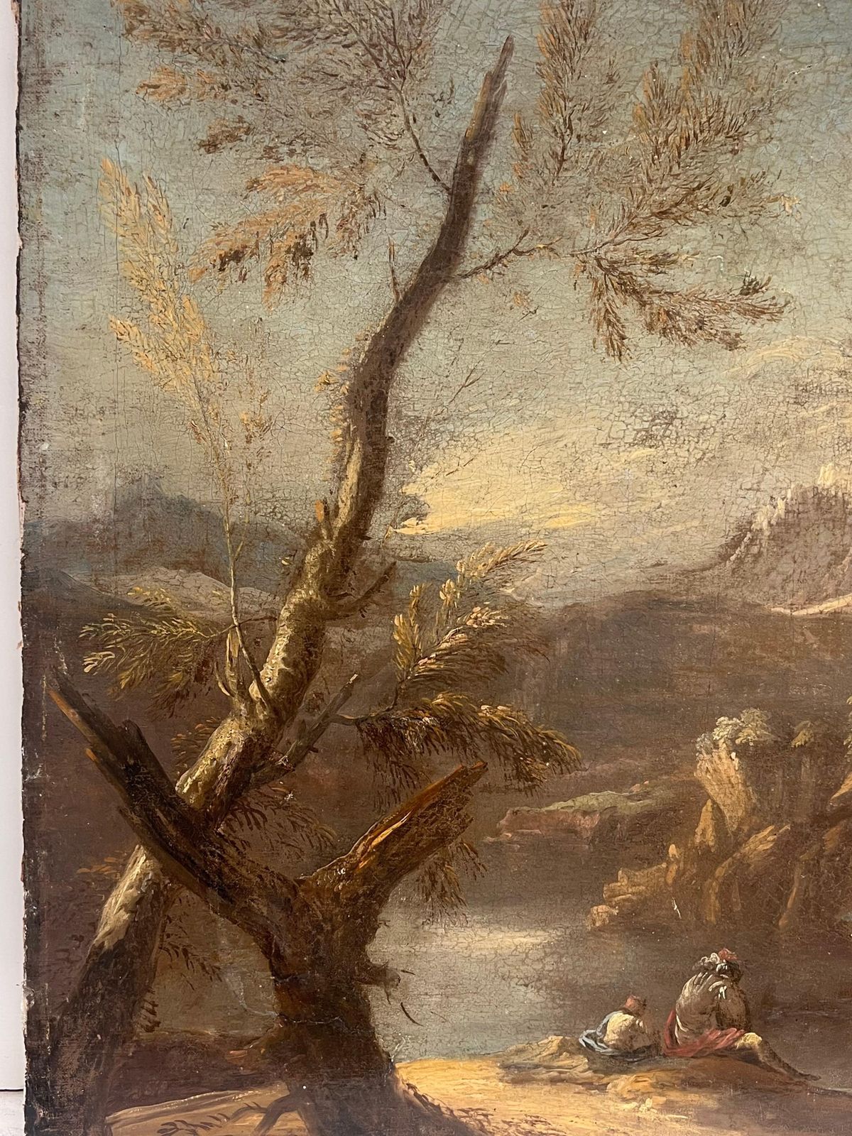 photo furniture Fine 17th Century German Old Master Oil Painting Figures Rocky Gorge Landscape