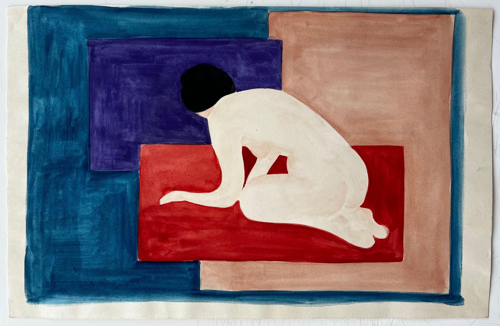 Seated Nude With Geometric Planes French Modernist Gouache By Guy Nicod photo furniture