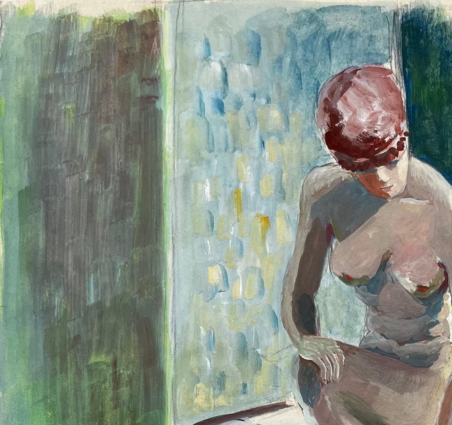 Nude Woman Bathing French Modernist Figurative Gouache By Guy Nicod photo for sale