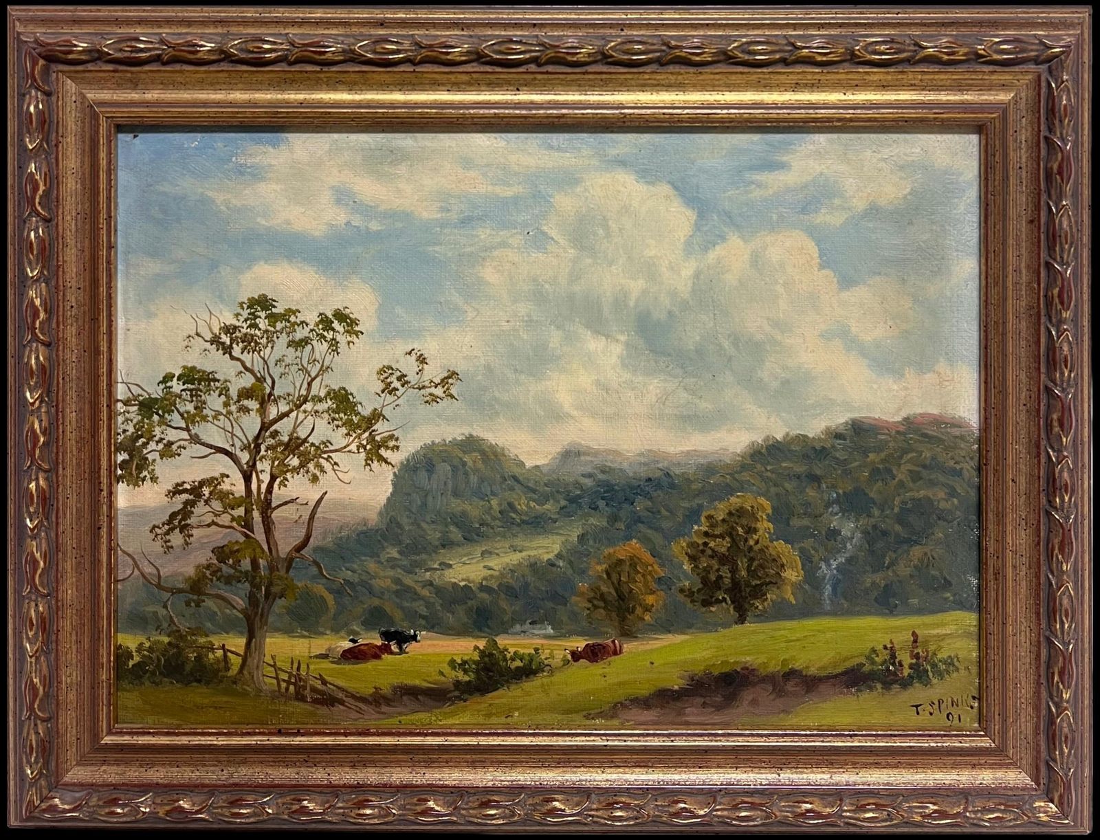 Thomas Spinksfine Victorian English Oil Painting Tranquil Pastoral Landscape With Cattle 18911891