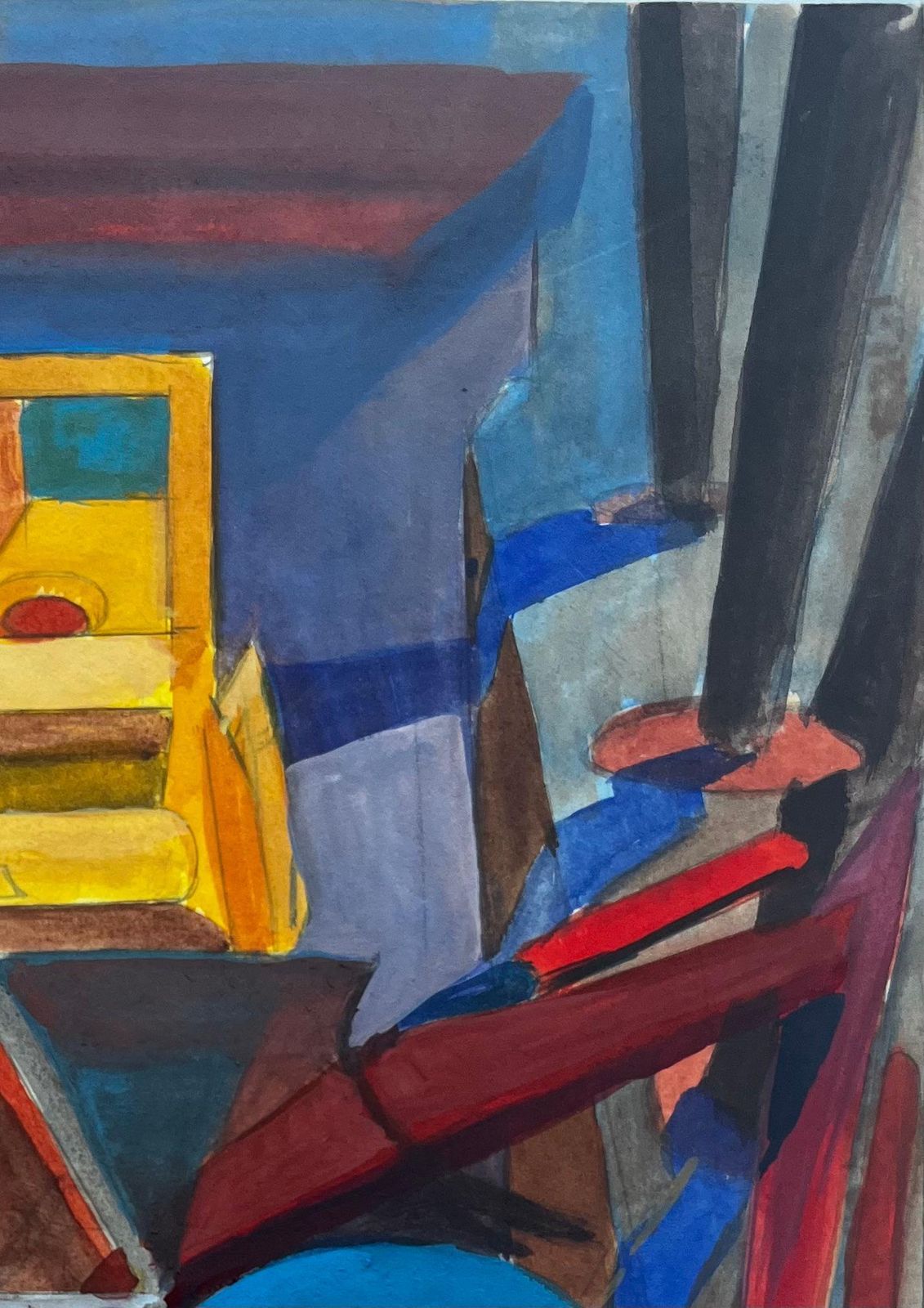 Guy Nicodcubist Abstract Composition French Modernist Gouache Painting photo 525.0