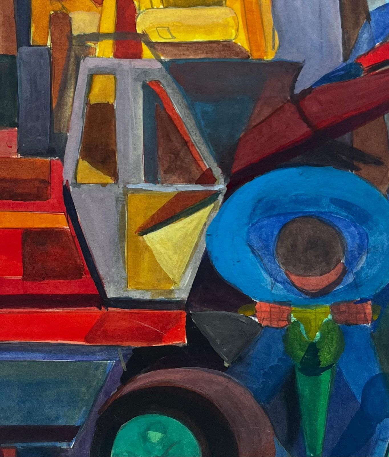 Guy Nicodcubist Abstract Composition French Modernist Gouache Painting photo vintage