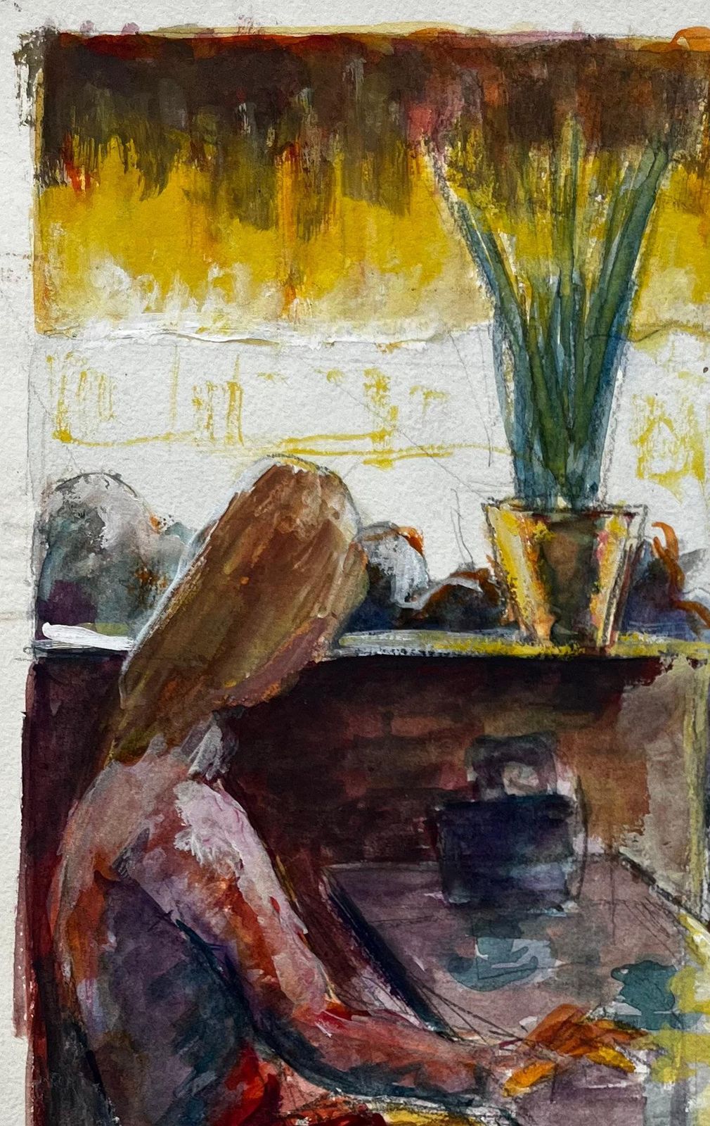 Guy Nicodcafé Interior With Seated Figures French Modernist Gouache By Guy Nicod photo vinterior