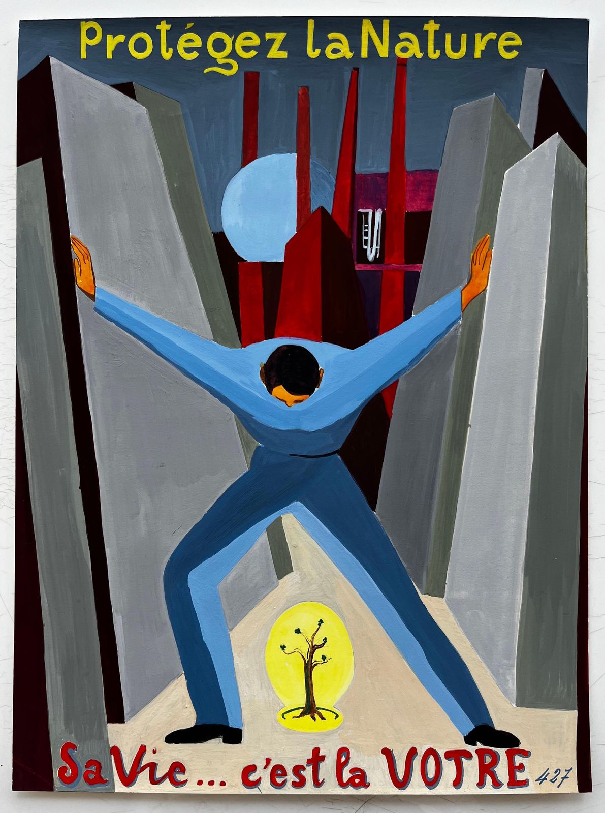 Guy Nicodprotect Nature French Modernist Environmental Poster Style Figure And Tree photo furniture