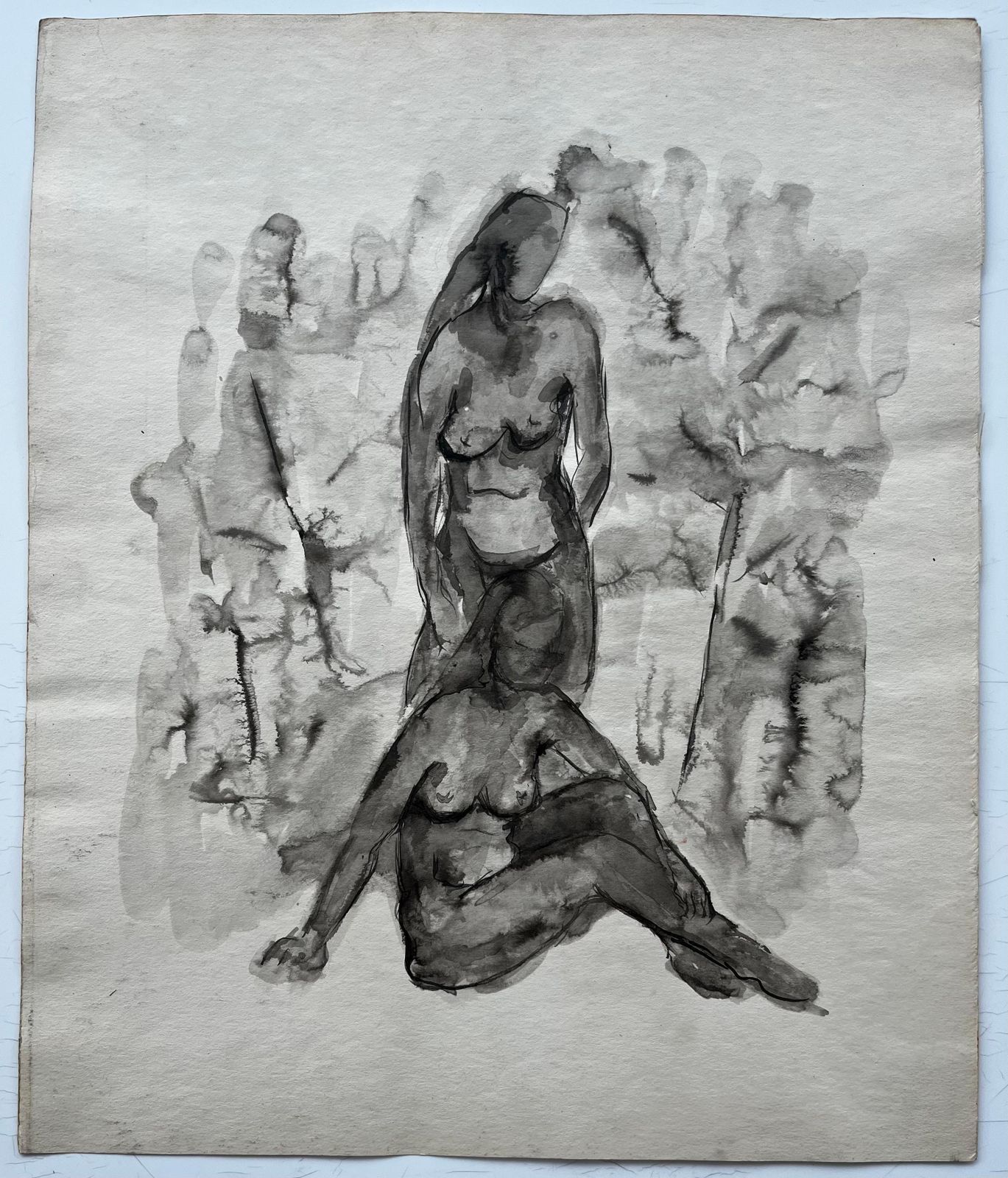 Guy Nicodtwo Female Nudes French Modernist Ink Wash Drawing By Guy Nicod photo furniture